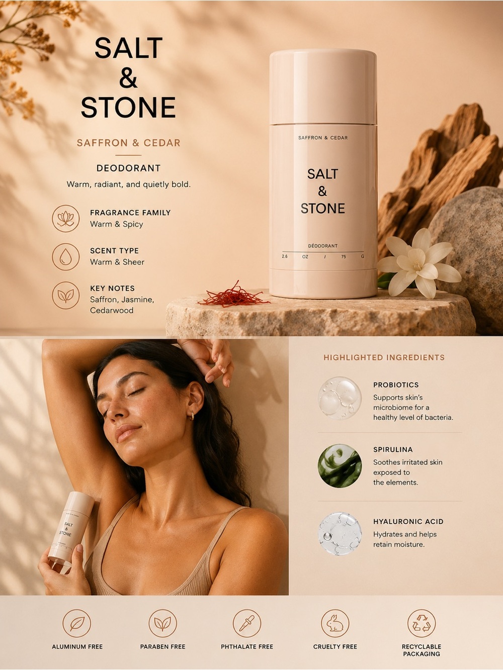 Salt & Stone Saffron & Cedar Deodorant Stick